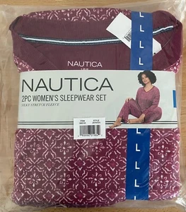 Nautica Womens 2 Piece Fleece Pajama Sleepwear Set - Purple/ Geo Berry - Large - Picture 1 of 3