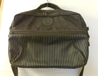 Delsey Black & Gray Striped Bag w/Shoulder Strap & Handle - 3 Zippered Pockets - Image 1 of 4