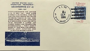 US Cachet Cover Ship Cancel USS Theodore Roosevelt CVN-71 USS Enterprise 1986 - Picture 1 of 3