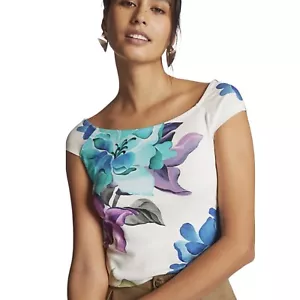 Anthropologie Maeve Off The Shoulder Floral Print Blue Blouse Top Size Medium - Picture 1 of 3