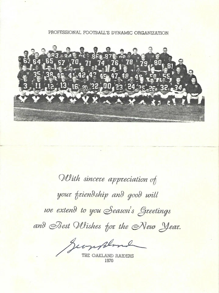 George Blanda Signed 1970 Official Raiders Team Christmas Card PSA/DNA LOA Auto - Image 1 of 4