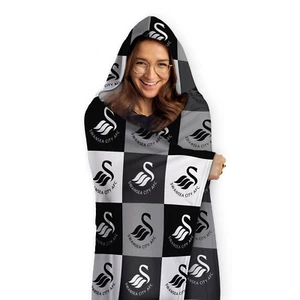 Swansea City AFC Chequered Adult Hooded Fleece Blanket Officially Licenced - Picture 1 of 4