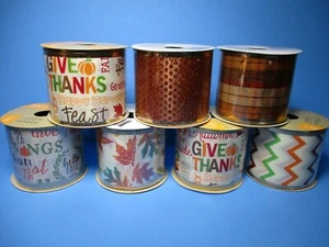 7 New Rolls Fall Autumn Ribbon 9' Feet x 2.5" Per Roll Halloween Fall Wire Edge - Picture 1 of 3