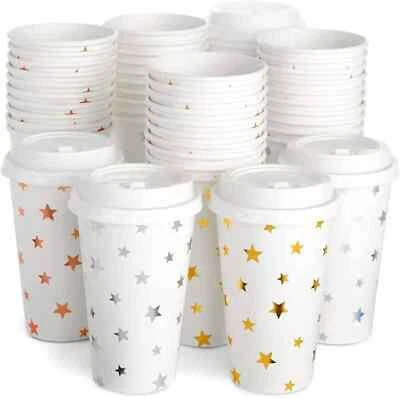 Blue Panda 48-Pack Foil Stars Insulated Disposable Coffee Cups w/ Lids, 16 OZ - Image 1 of 3