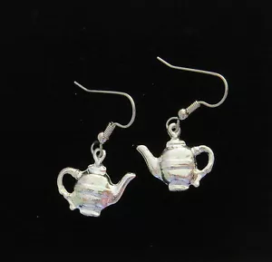 Teekanne Wasserkocher Ohrringe Silber Teller Tea Time Tee für zwei Tassen Spot of Tea Party - Bild 1 von 5