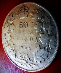 ** 1906 - FEUILLES VICTORIENNES ** 50-cents Canada - Édouard VII -- 92,5 % ARGENT