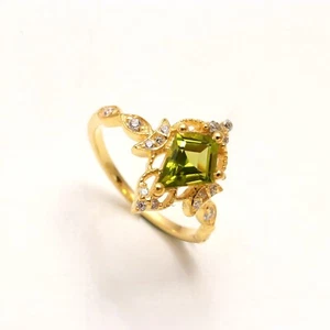 Natural peridot Kite Shape Ring Solid Silver Gold Plated Jewelry For Lovers - Picture 1 of 16