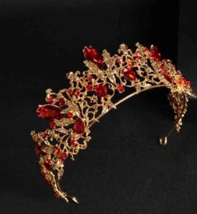 STUNNING BRAND NEW RED & GOLD CROWN/TIARA, WITH RED CRYSTALS, BRIDAL OR RACING - Picture 1 of 3