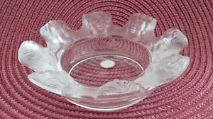 Lalique France Saint Nicholas Cherub Head Frosted & Clear Crystal Glass Ashtray - Picture 1 of 9