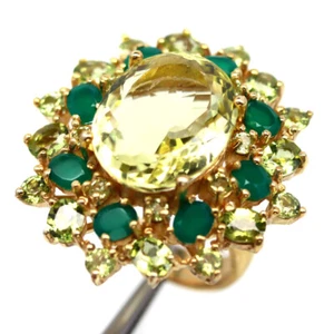 925 Plata 14 x 18 Mm. Limón Cuarzo, Peridoto & Ágata Negro Friday Joyería Anillo - Imagen 1 de 4