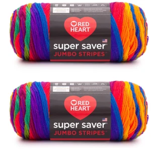 Red Heart Super Saver Jumbo Favorite Stripe Yarn 2 Pk 482 Yards Acrylic, Worsted - Picture 1 of 6