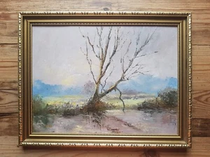 Pintura al óleo de paisaje rural impresionista vintage firmada - Imagen 1 de 6