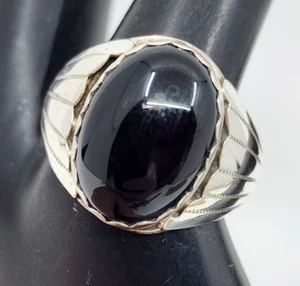 Signierter Navajo schwarzer Onyx Sterlingsilber Herrenring Größe 11 - Bild 1 von 10