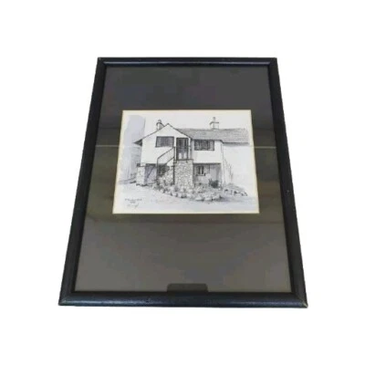 Caryl Burns Begg Signed Drawing 1990 Pen/ Wash Framed House In Hawkshead Vintage - Image 1 of 4