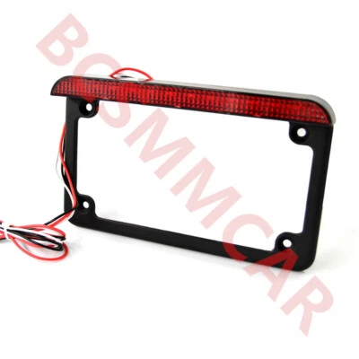 Motorcycle Scooter License Plate Light Frame Bracket W/LED Brake Tail Light Lamp - Image 1 of 4