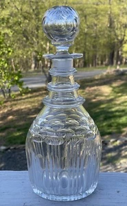 Antique 3 Three Ring Glass Georgian Decanter Bottle Wine Wheel Faceted 19th C. - Picture 1 of 14