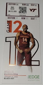 Virginia Tech vs UNC Tar Heels 1/23/2020 Unused Basketball Ticket Stub - Picture 1 of 2