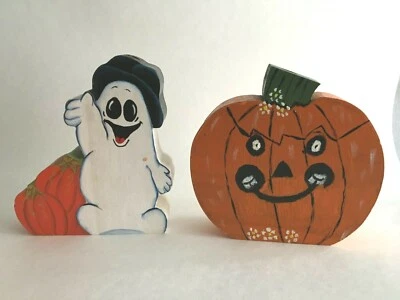 VTG Halloween Ghost/ Pumpkin 5X5"Statute  Mini 1/2"wide Candle Tapered Holder H1 - Imagem 1 de 4
