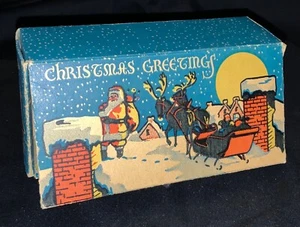 ANTIQUE/VINTAGE UNUSUAL SANTA PAPER CANDY BOX - LID OPENS! - Picture 1 of 6