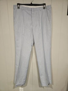 VTG Unbranded Slacks Pants Mens 38x32 Disco Preppy Business 70s Blue Pinstripe - Picture 1 of 5