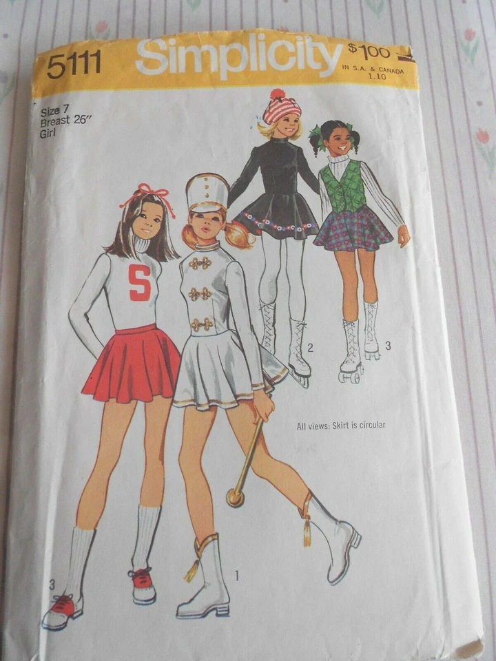 SIMPLICITY GIRLS CHEERLEADER MAJORETTE SKATING COSTUME PATTERN 5111 SIZE 7 1972 - Image 1 of 1
