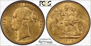 1884M Sovereign (M is closer to neck) S-3857B McD167a WW Buried in PCGS AU58 - Bild 1 von 7
