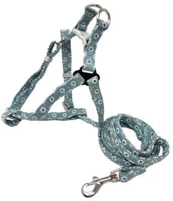 Dog Strap Harness with Leash  Step In Blue Daisy Flower  S  M - Image 1 of 3