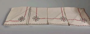 Vintage European Scandinavian Napkins Embroidered Linen Folk Cross 4pc Lot - Picture 1 of 3