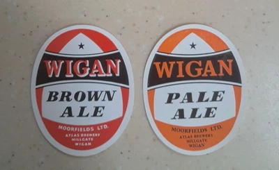 2 Moorfield's Wigan beer bottle Labels 1960's - Image 1 of 2
