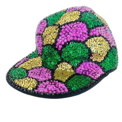 Handmade Sequined Hat Mardi Gras Baseball Cap Newsboy Cap Party Green Purple - Image 1 of 4