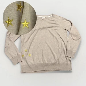 Banana Republic Sweater Womens Wool Crew Neck Gold Stars Nautical Minimalist XL - Picture 1 of 11