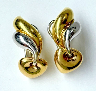 Roberto Coin Marked 18k Yellow White Gold Puffy Heart Dangle Earrings Italy - Image 1 of 4