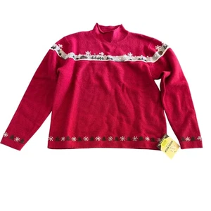 VTG Woolrich Women's 100% Lambs Wool Sweater In Ruby Snow Woods, Size M NWT - Picture 1 of 9