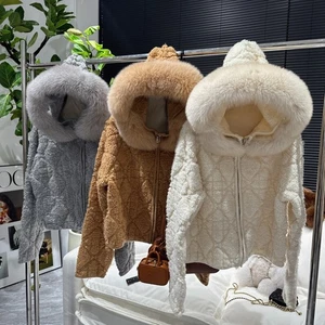 Mujeres Invierno Abrigo de Piel de Zorro Moda Mezcla de Lana Con Capucha Piel de Zorro Real Suéter Chaqueta - Imagen 1 de 22
