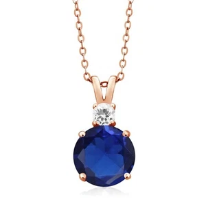 18K Rose Gold Plated Silver Simulated Sapphire and White Created Sapphire - Picture 1 of 1