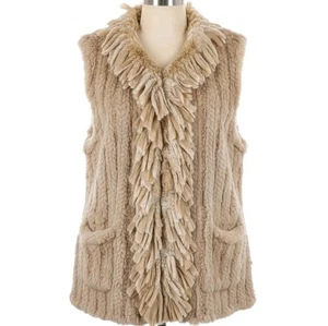Vtg Mitchies Rabbit Fur Vest Womens Medium Gilet Toggle Front Side Pockets Boho - Picture 1 of 19