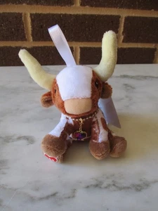 Build A Bear Longhorn Steer Christmas Ornament 5" -Hanger-Rhinestone Heart Charm - Picture 1 of 5