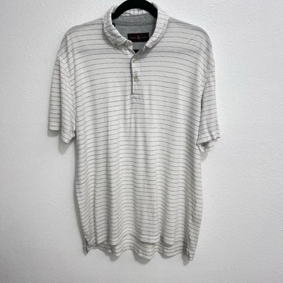 Camisa Polo Robert Talbott Talla L Blanca Gris Rayas 100% Algodón Pima Manga Corta Foto 1 de 4
