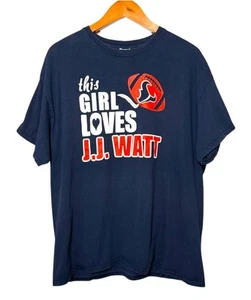 Gildan This Girl Loves JJ Watt Houston Football Player Sports Navy T Shirt Sz XL - Picture 1 of 8