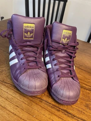 Adidas Pro Model High Top Sneakers Purple Shoes Mens 12Pro Line Missing Insoles - Image 1 of 4