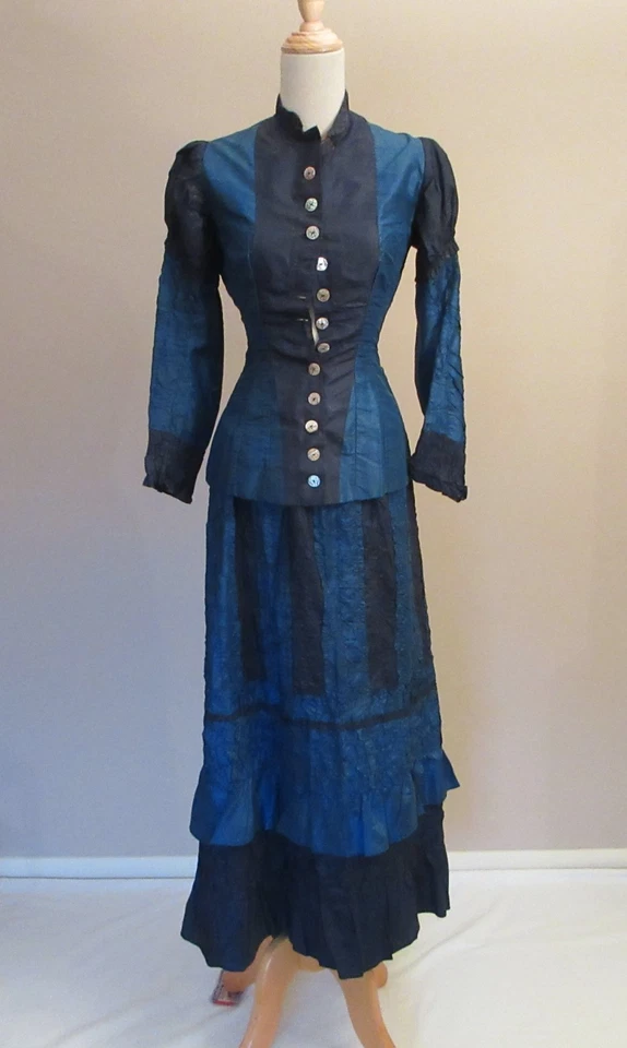 Conjunto de blusa y falda eduardiana vintage de seda de dos tonos a juego Foto 1 de 4