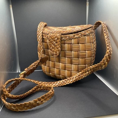 De Colección CEM Marrón Tostado Cuero Genuino Tejido Cesta Bolso de Hombro Cartera Hecho en Brasil Foto 1 de 4