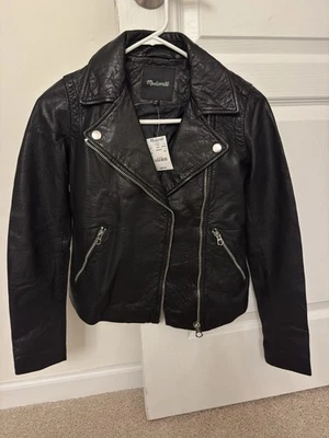 NEW! Madewell Washed Leather Motorcycle Jacket Womens NWT Size XXS True Black - Image 1 of 4
