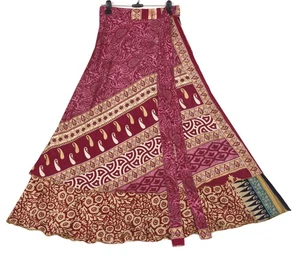 Sushila Vintage Silk Saree Magic Wrap Floral Red Reversible Skirt Beach Dress - Picture 1 of 8