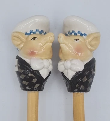 Cucharas de cocina de cerdo chef francés figura cerámica Dept 56 Jam Bon DEFECTO LEER AZUL Foto 1 de 4