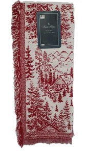 Brooks Brothers Red Chenille Christmas Trees Houses Throw Blanket Fringe 50x70 - Picture 1 of 2