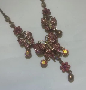 "Collar Mariposa Cristal Rosa Kirks Folly Vintage Rosetón Ajustable a 20""" - Imagen 1 de 7