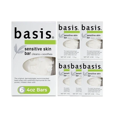 Basis Unscented Sensitive Skin Bar Soap with Aloe & Chamomile, 6 Pack - Image 1 of 4