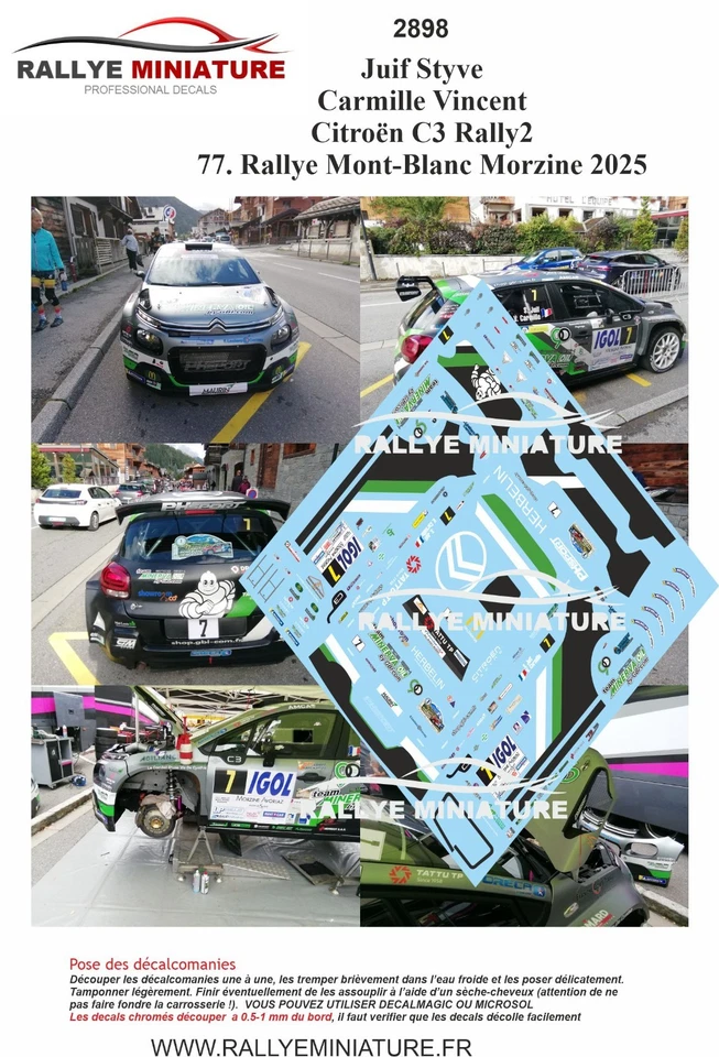 DECALS 1/43 REF 2898 Citroën C3 Rally2 Juif Rallye Mont-Blanc Morzine 2025 - Photo 1/1