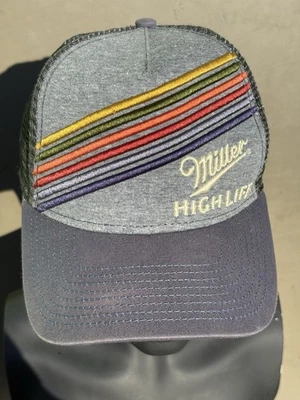 Miller High Life 平沿帽啤酒多色 6 条纹网状卡车司机授权 H3 — 第 1/4 张图片